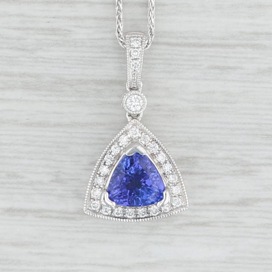 Light Gray Venetti 1.40ctw Tanzanite Diamond Halo Pendant Necklace 14k Gold 18" Wheat Chain