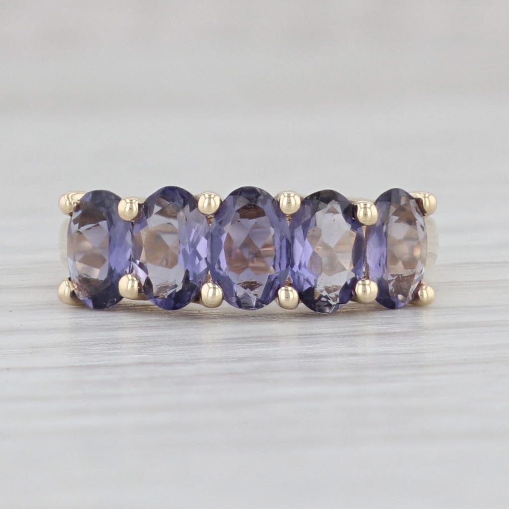 Light Gray 1.90ctw Iolite Ring 10k Yellow Gold Size 6.25 Stackable Tiered 5-Stone