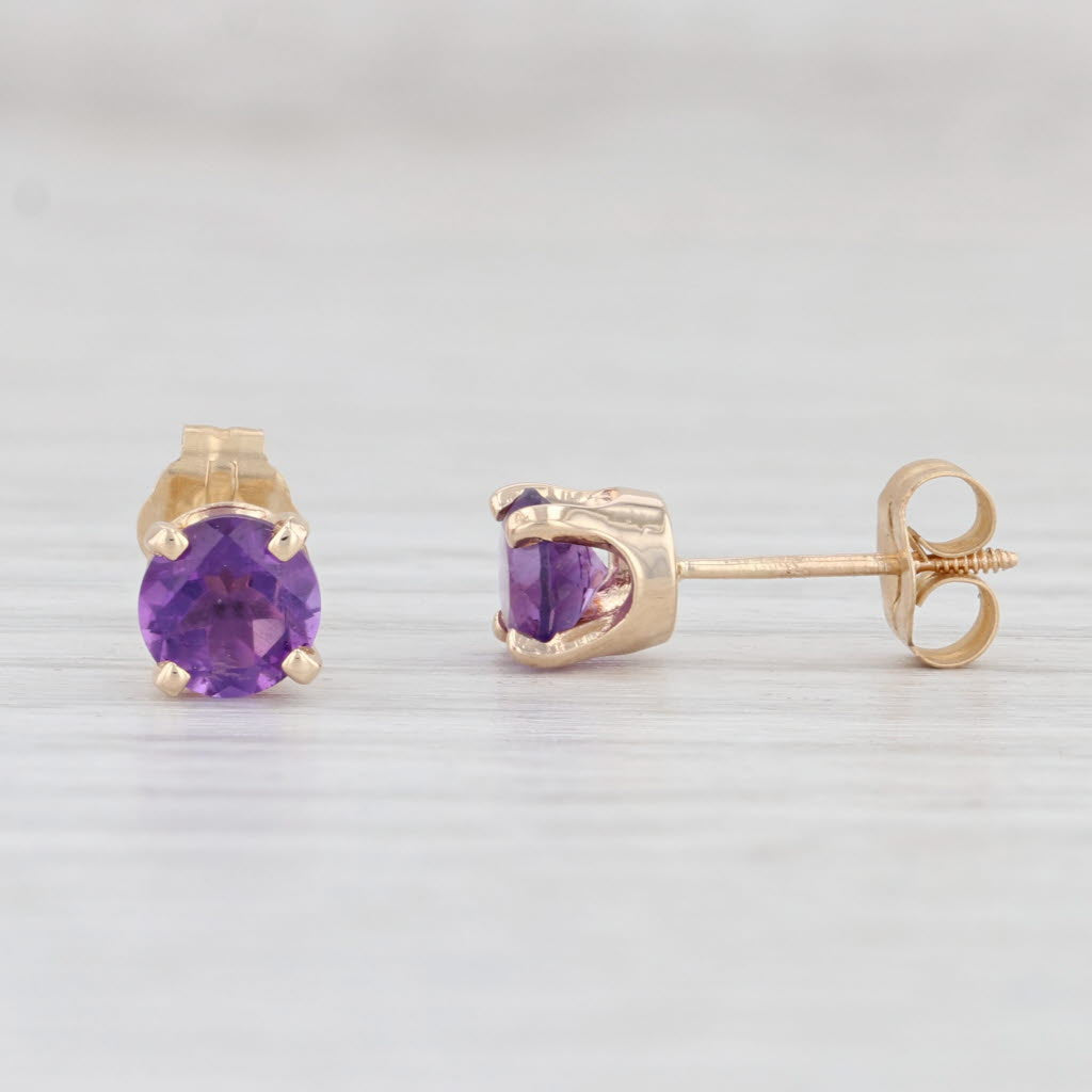 Light Gray New 0.81ctw Round Amethyst Stud Earrings 14k Yellow Gold February Birthstone