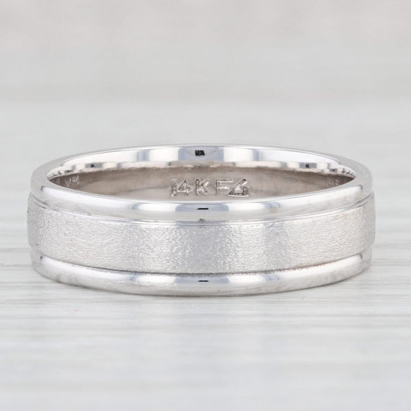 Light Gray Men's Beveled Wedding Band 14k White Gold Size 11.5 Ring
