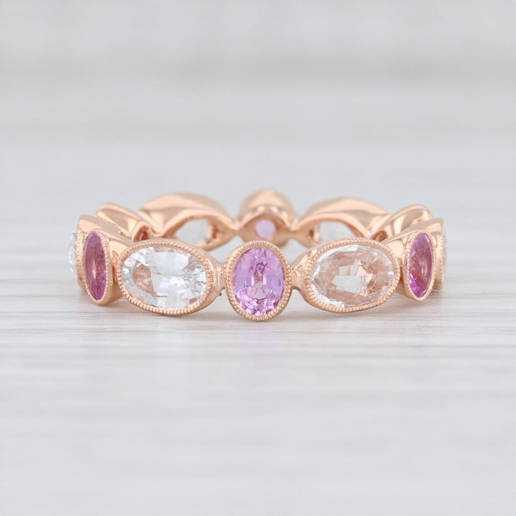 Light Gray New Beverley K Pink White Sapphire Ring 14k Rose Gold Stackable Band Size 6.5