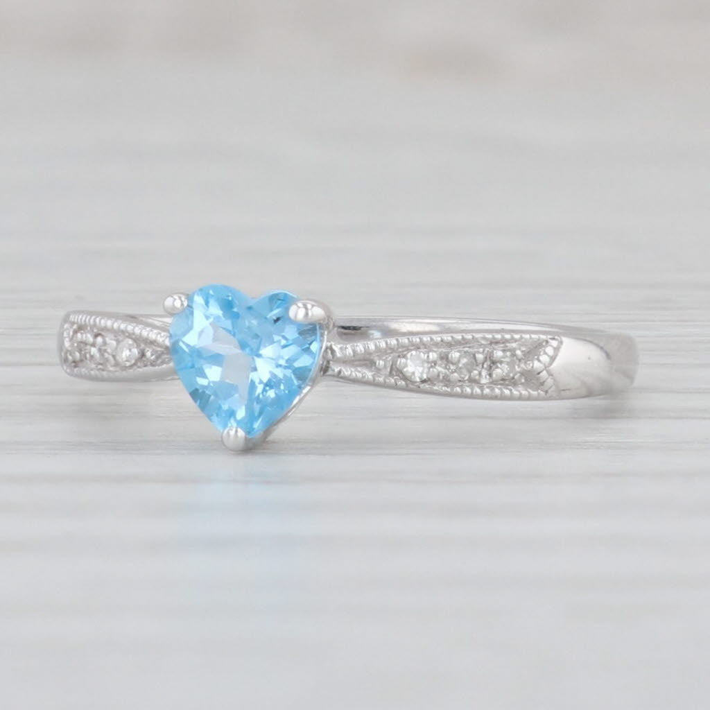 Light Gray 0.58ct Blue Topaz Heart Ring 10k White Gold Size 6.5 Diamond Accents