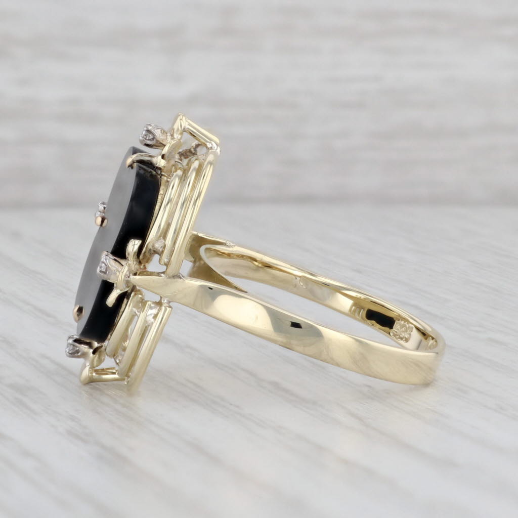 Gray Quatrefoil Onyx Diamond Ring 14k Yellow Gold Size 8.5 Cocktail