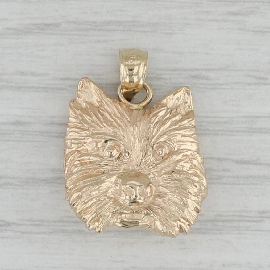 Gray Puppy Dog Face Charm 14k Yellow Gold Keepsake Gift Pendant