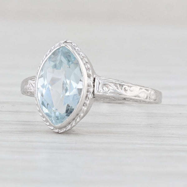Light Gray 1.30ct Aquamarine Ring 14k White Gold Marquise Solitaire Size 5.25
