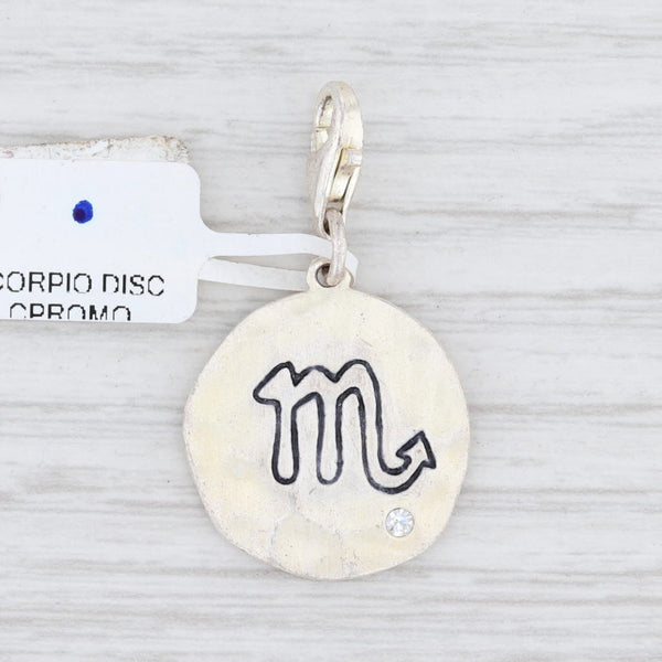 Light Gray New Zodiac Scorpio Charm Hammered Sterling Silver Crystal Astrology