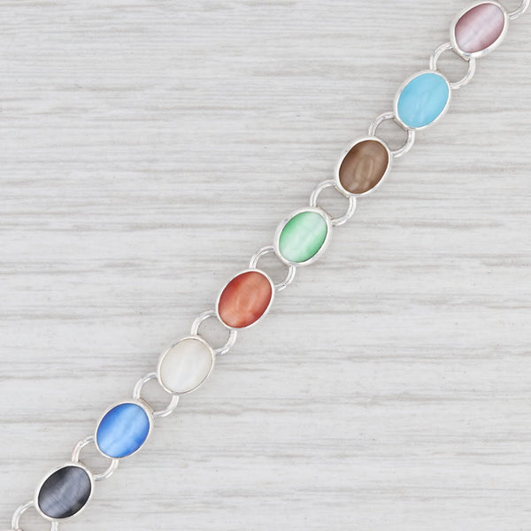 Light Gray New Multi Color Glass Link Bracelet Sterling Silver 7.25” Chain Toggle Clasp