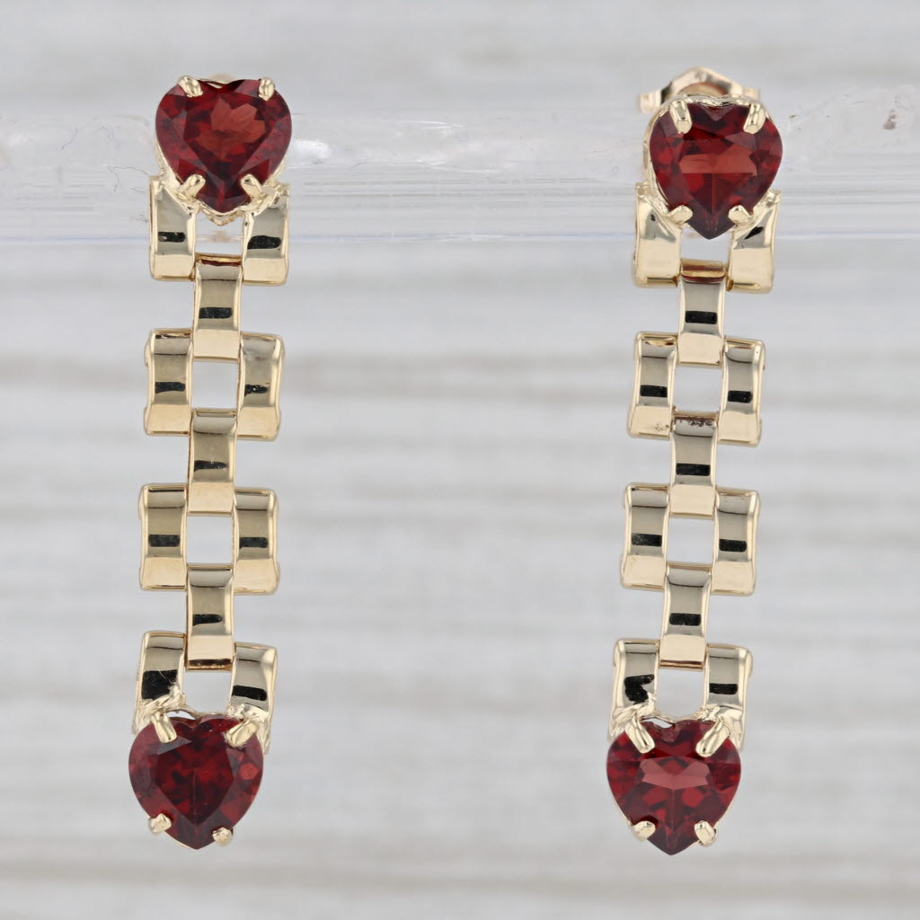 Gray 3.40ctw Garnet Hearts Dangle Earrings 14k Yellow Gold January Birthstone