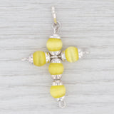 Light Gray New Yellow Glass Bead Cross Pendant Sterling Silver Statement B12826
