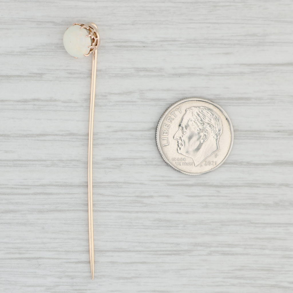 Light Gray Antique Opal Solitaire Stickpin 10k Yellow Gold Pin