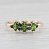 Light Gray 0.65ctw Green Chrome Diopside Blue Sapphire Ring 14k Gold Marquise 3-Stone