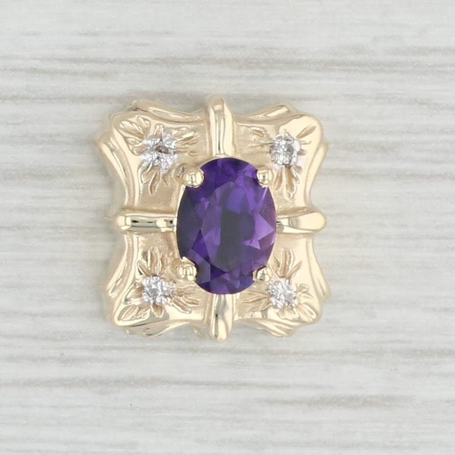 Light Gray 0.73ctw Amethyst Diamond Slide Charm 14k Yellow Gold Vintage XQYD