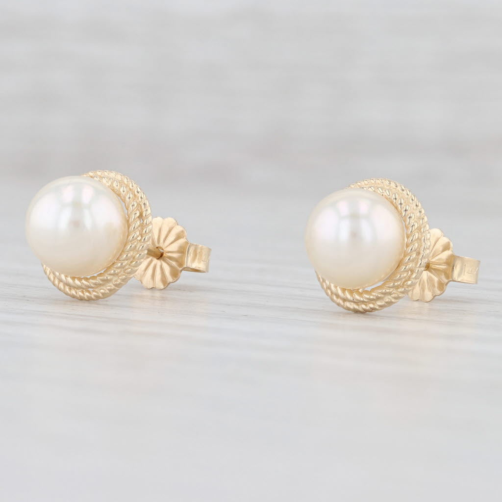 Light Gray Cultured Pearl Stud Earrings 14k Yellow Gold June Birthstone