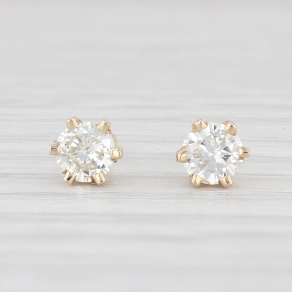 Light Gray 0.20ctw Diamond Stud Earrings 14k Yellow Gold Round Solitaire April Birthstone