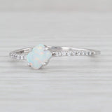 Lab Created Opal Diamond Ring 14k White Gold Size 7.25 Stackable Solitaire