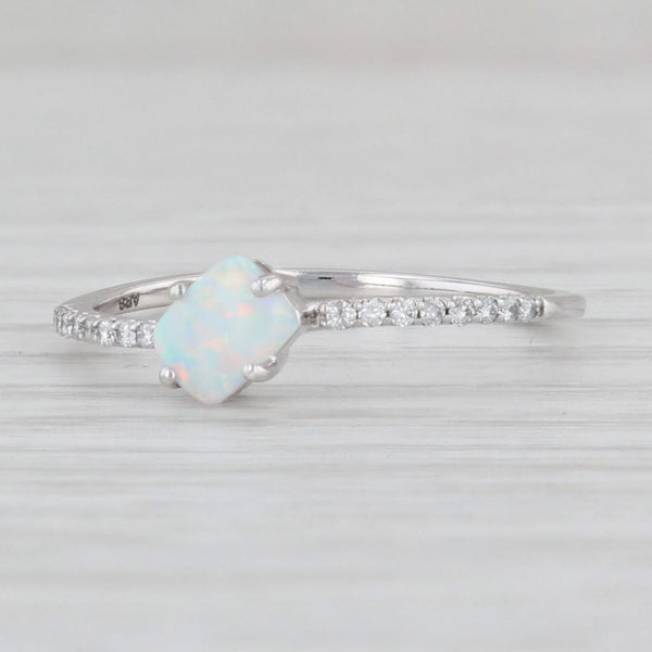 Light Gray Lab Created Opal Diamond Ring 14k White Gold Size 7.25 Stackable Solitaire