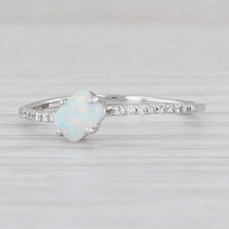 Lab Created Opal Diamond Ring 14k White Gold Size 7.25 Stackable Solitaire