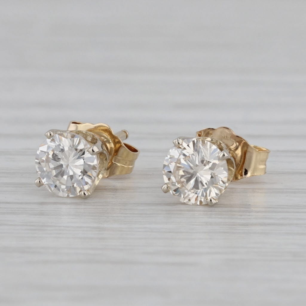 Gray 1.07ctw Diamond Stud Earrings 14k Yellow Gold Round Solitaire Studs