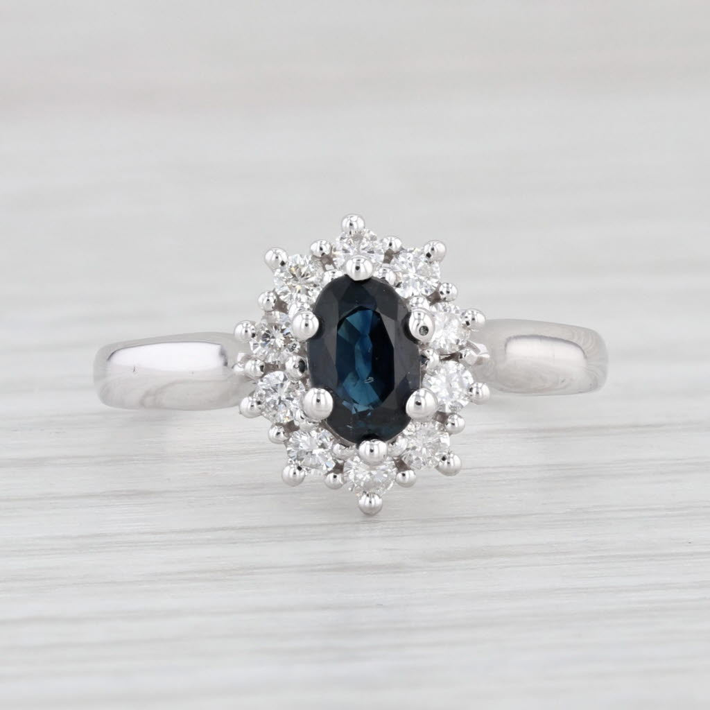 Light Gray 0.91ctw Oval Blue Sapphire Diamond Halo Ring 14k White Gold Size 5.5 Engagement