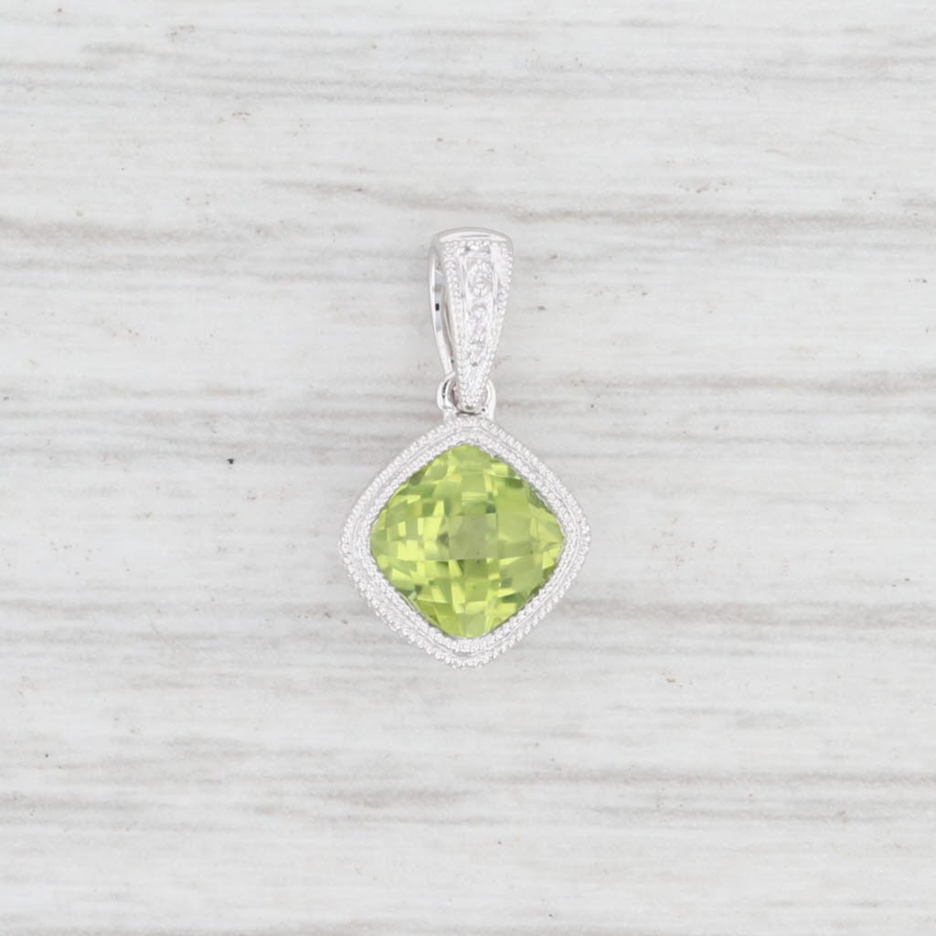 Light Gray New 1ct Peridot Drop Pendant 14k Gold Cushion Solitaire August Birthstone