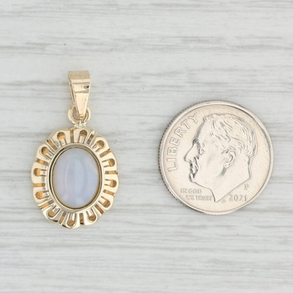 Light Gray Opal Oval Cabochon Pendant 14k Yellow Gold October Birthstone