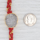 New Nina Nguyen Cordelia Necklace White Druzy Woven Red Leather Gold Vermeil
