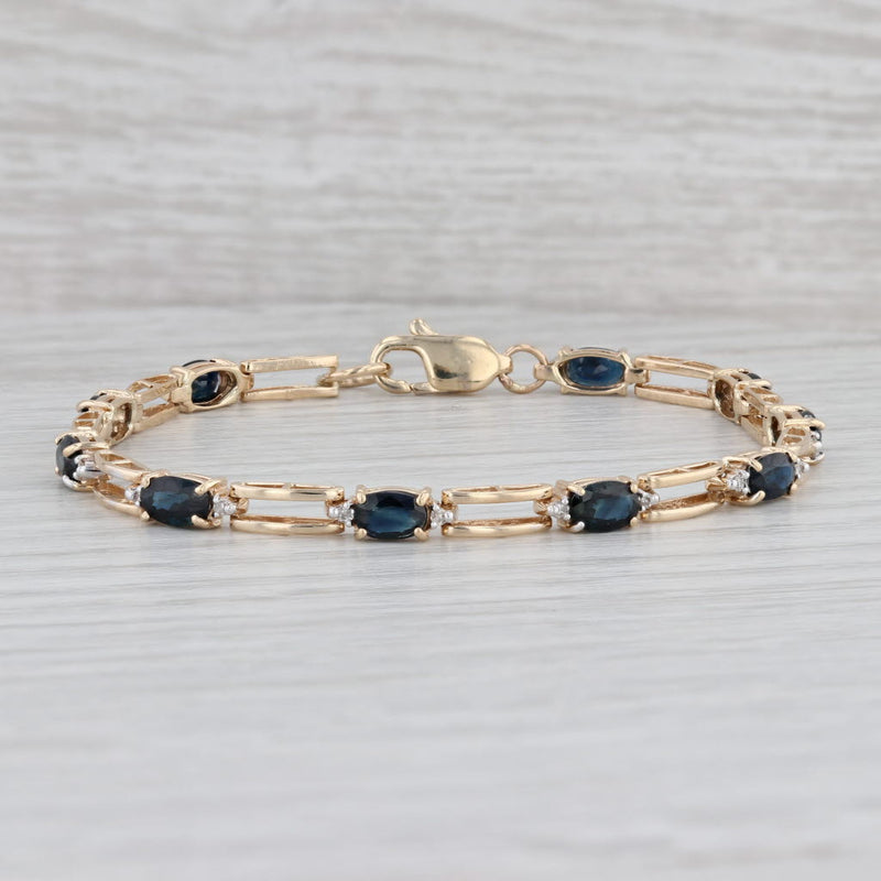 Gray 6.62ctw Blue Sapphire Diamond Tennis Bracelet 14k Yellow Gold 7.25" 4.1mm