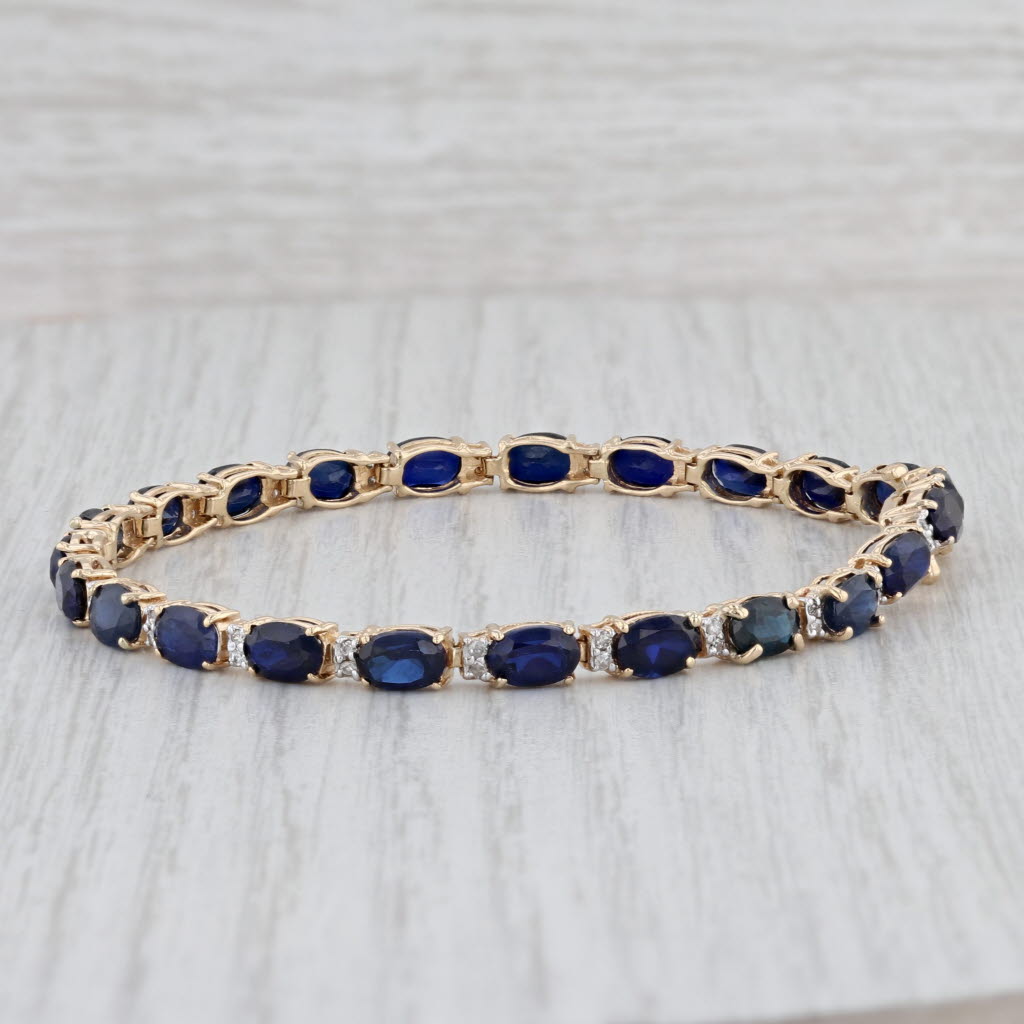 Light Gray 15.25ctw Lab Created Sapphire Diamond Tennis Bracelet 14k Yellow Gold 7" 4.1mm