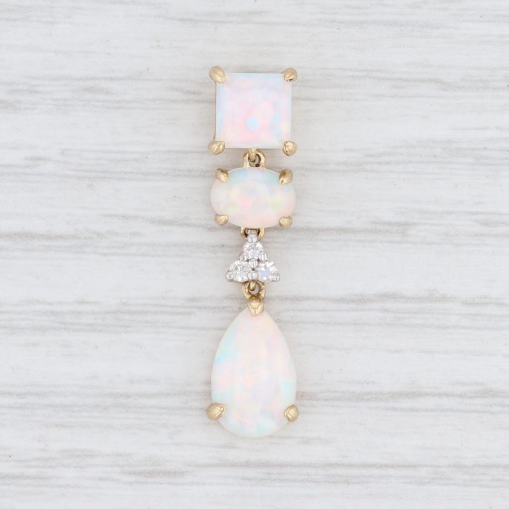 Light Gray New Synthetic Opal White Sapphire Drop Pendant 10k Yellow Gold