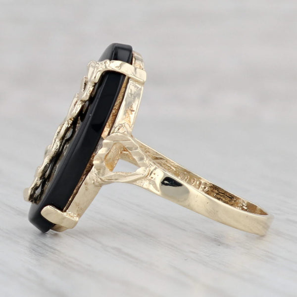 Light Gray Oval Onyx MOM Signet Ring 10k Yellow Gold Size 6.75