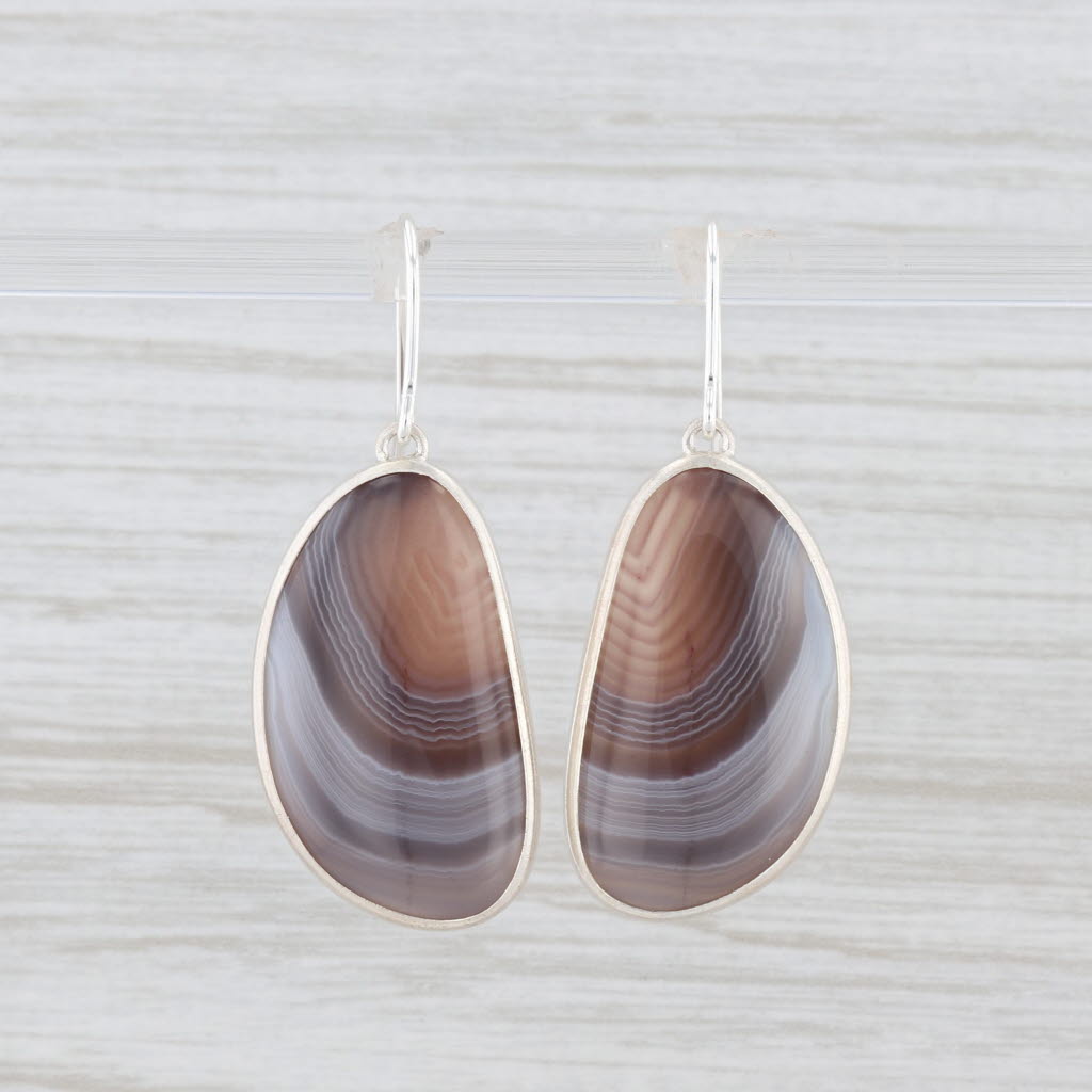 Light Gray New Nina Nguyen Marbled Agate Drop Earrings Sterling Silver Hook Posts