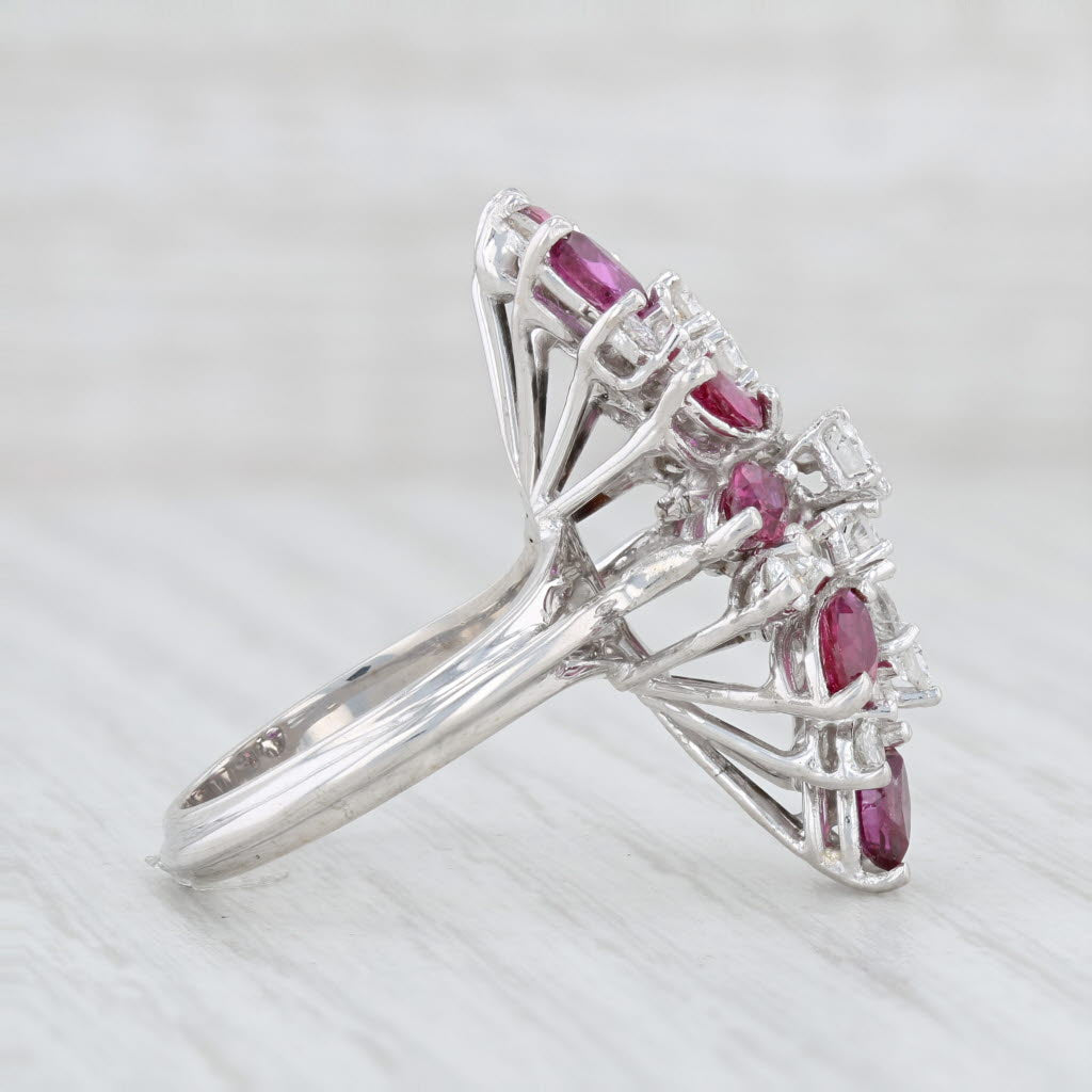 Light Gray 3.65ctw Ruby Diamond Cocktail Ring 18k White Gold Size 6 Gemstone Cluster