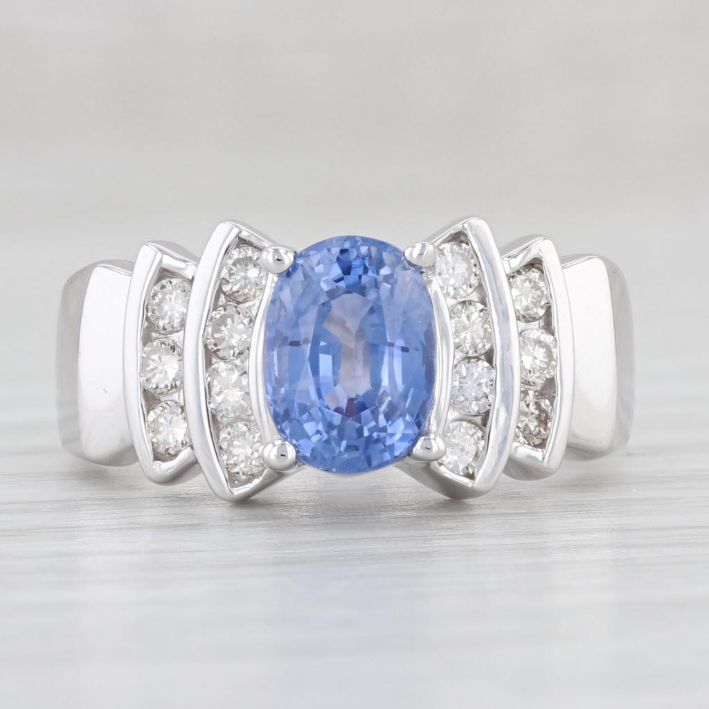 Light Gray LeVian 2.33ctw Oval Blue Sapphire Diamond Ring 14k White Gold Sz 6.5 Engagement