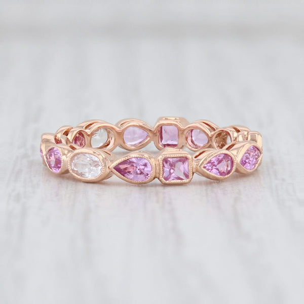 Light Gray New Beverley K Pink White Sapphire Ring 14k Rose Gold Size 6.5 Stackable Band
