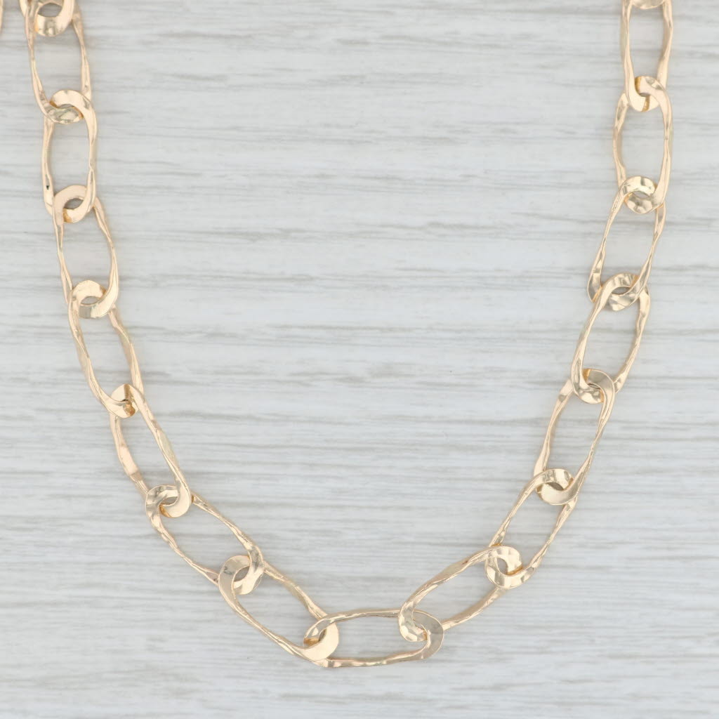 Light Gray Long 29" Necklace 14k Yellow Gold Oval Link Cable Chain 7.4mm