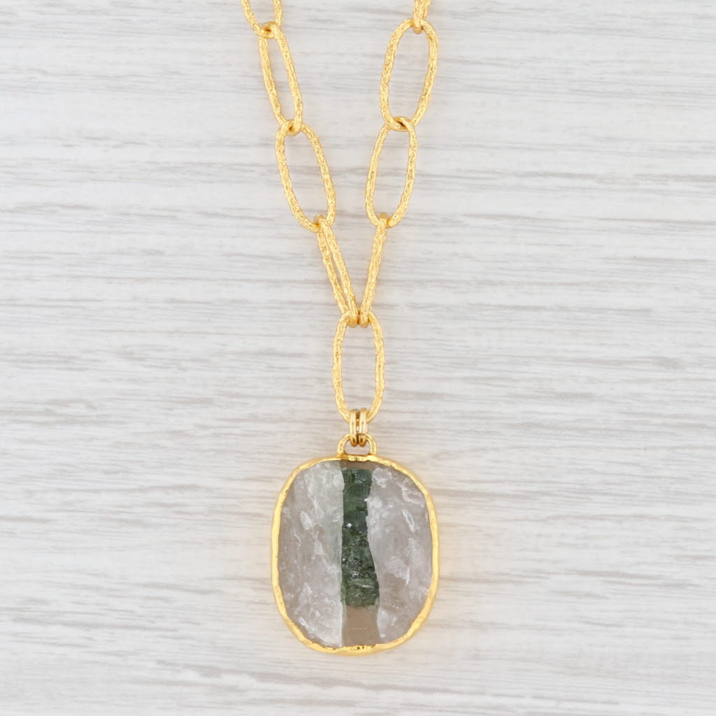 Light Gray New Nina Nguyen Druzy Quartz Tourmaline Pendant Necklace Sterling Gold Vermeil