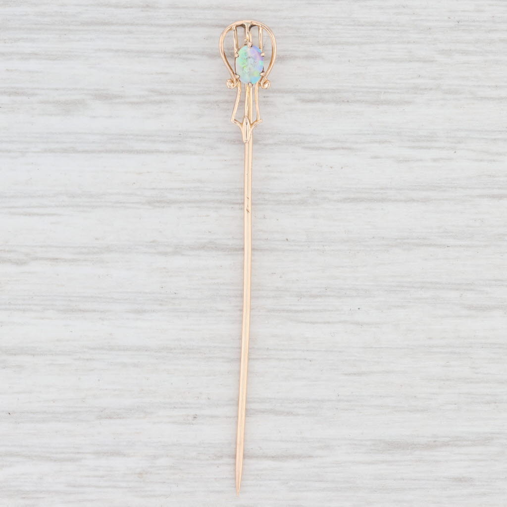 Light Gray Vintage Ostby Barton Opal Stickpin 10k Yellow Gold Solitaire October Birthstone