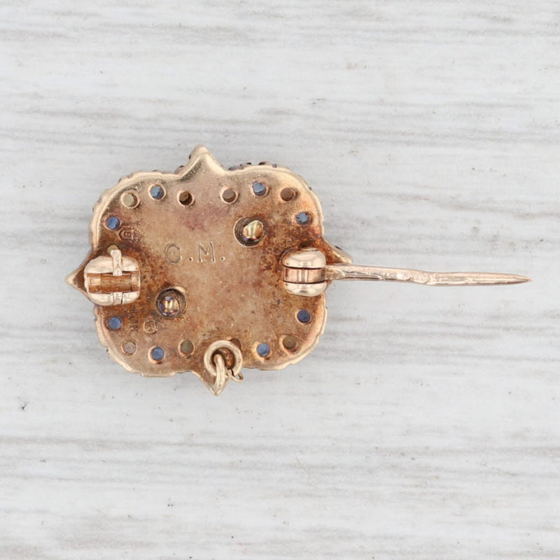 Phi Mu Sorority Pin 10k Gold Sapphires Opals Vintage Sorority Badge