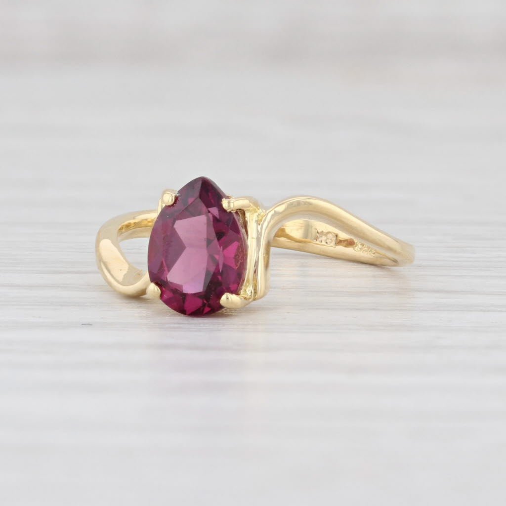 Light Gray 1.60ct Rhodolite Garnet Teardrop Ring 18k Yellow Gold Pear Solitaire Size 6.5