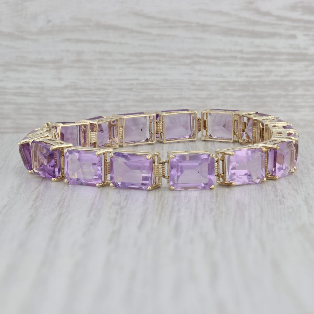 Gray 55ctw Amethyst Tennis Bracelet 10k Yellow Gold 8" 8.3mm