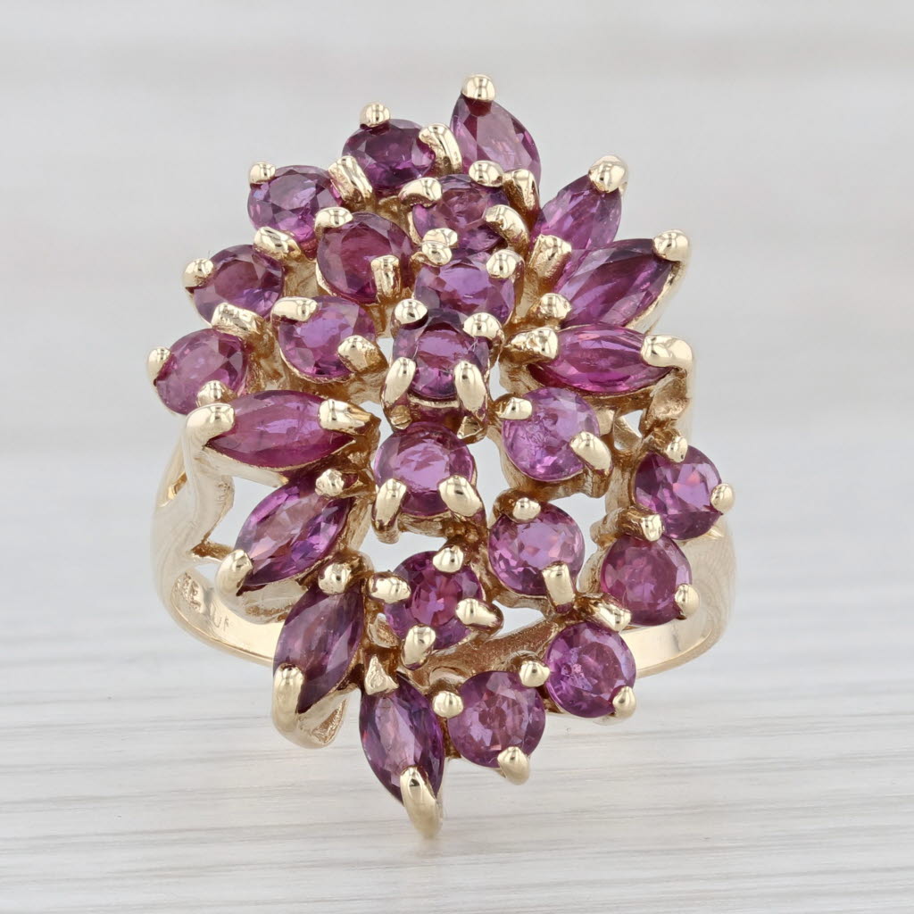 Light Gray 3.48ctw Ruby Cluster Cocktail Ring 10k Yellow Gold Size 8.75