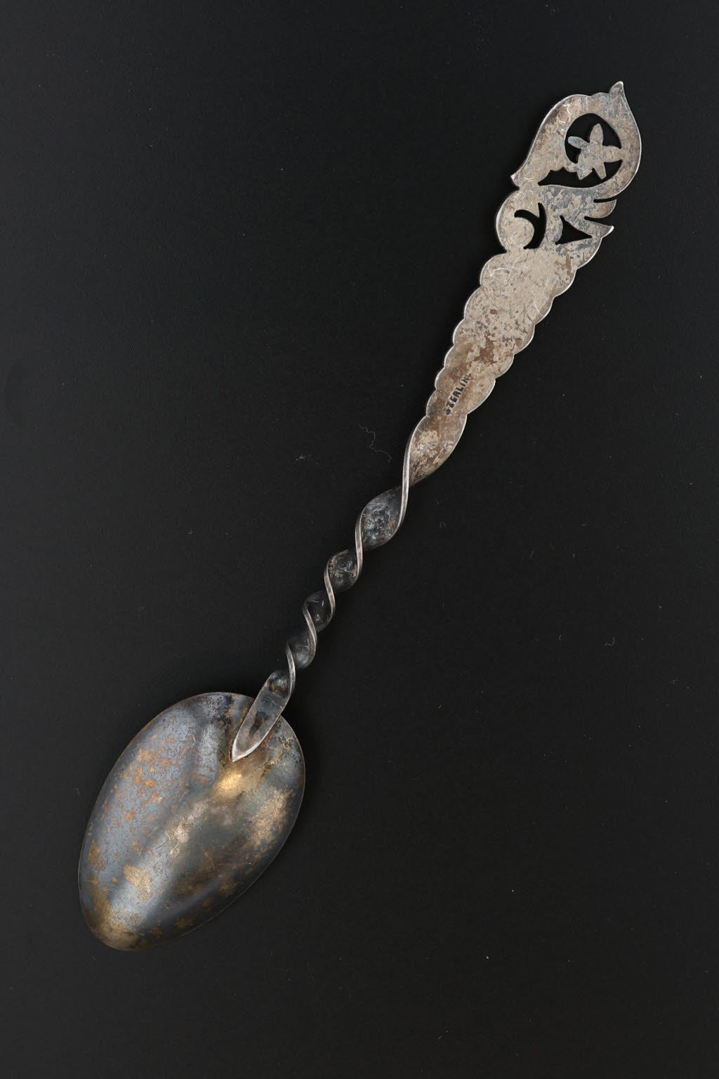 Black Antique New Orleans Souvenir Spoon Sterling Silver Floral Twist Handle