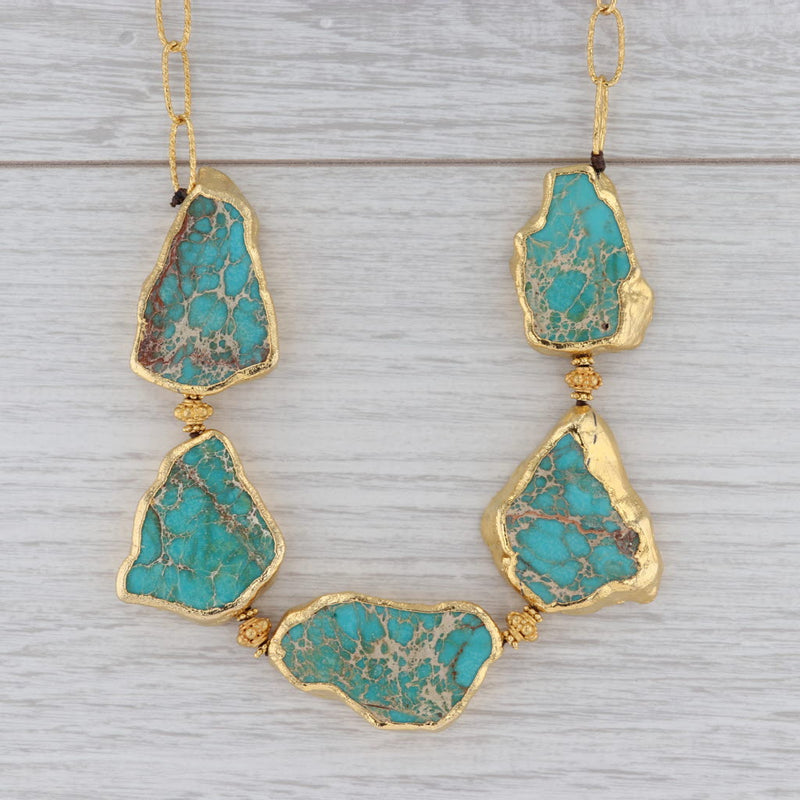 New Nina Nguyen Turquoise Statement Necklace Sterling Gold Vermeil 20.5"
