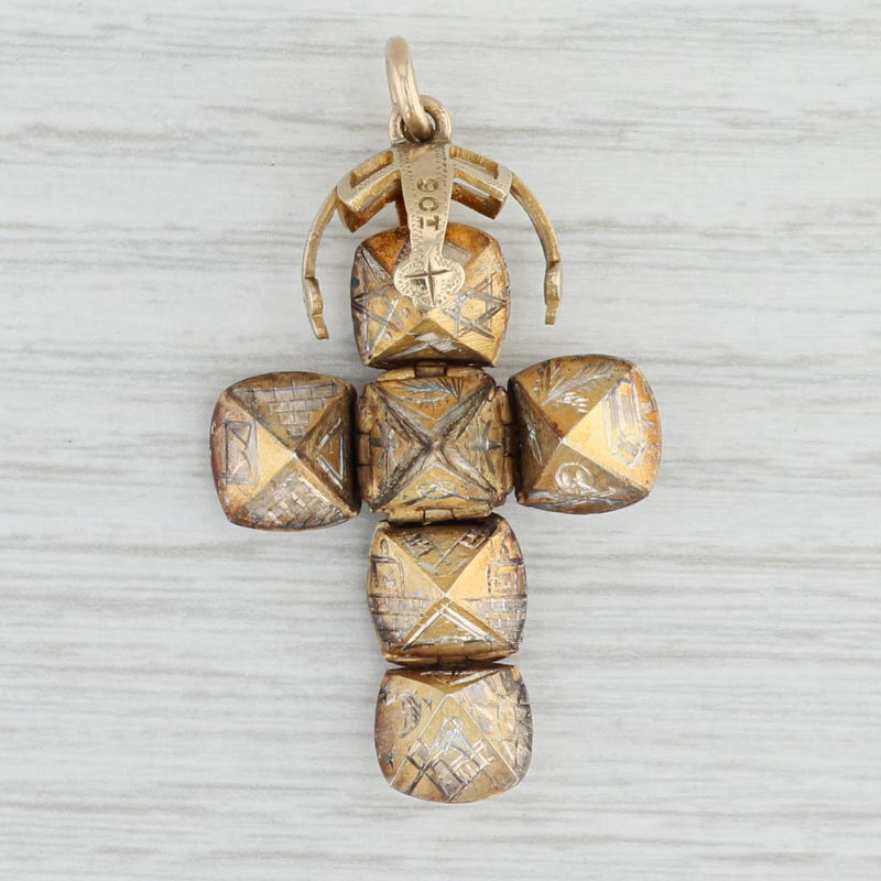 Light Gray Antique Masonic Orb Fob Charm 9ct Gold Silver Skull Stars Square Compass Symbols