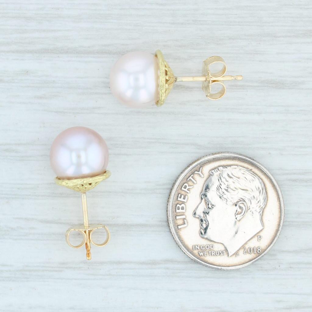 Light Gray Pink Cultured Pearl Stud Earrings 14k Yellow Gold Pierced Nordstrom