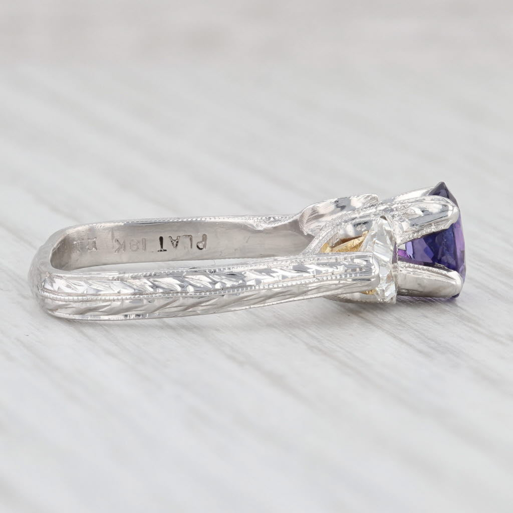 Light Gray Custom 1.97ctw Purple Sapphire Diamond Ring Platinum 18k Gold Sz 7.75 Engagement