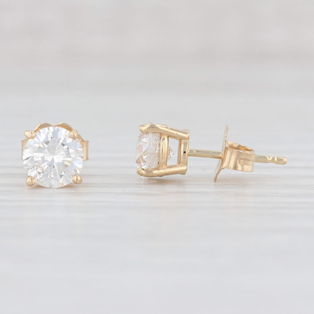 Light Gray 1.44ctw Diamond Stud Earrings 14k Yellow Gold Round Solitaire Studs