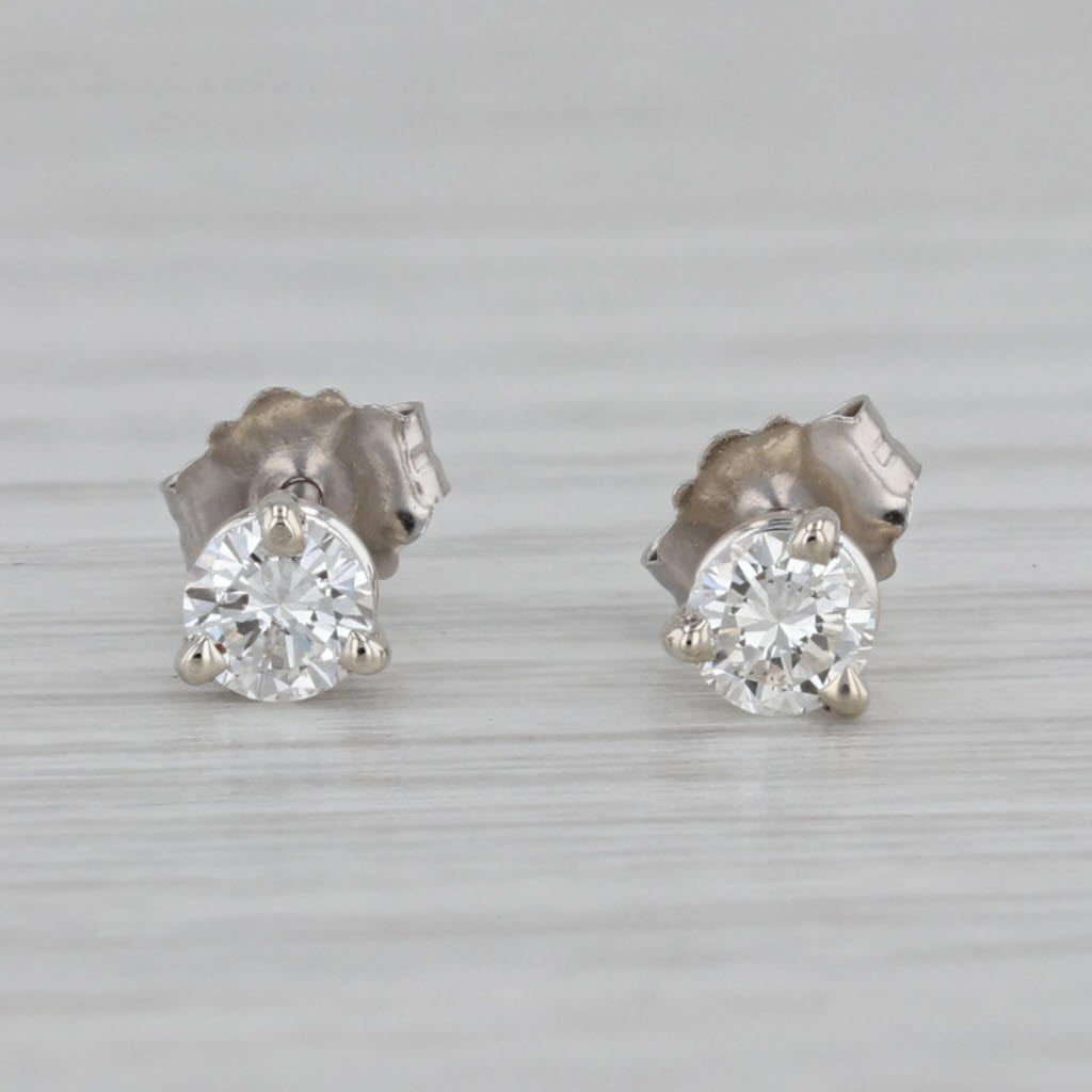 Gray New 0.31ctw Round Diamond Solitaire Stud Earrings 14k White Gold