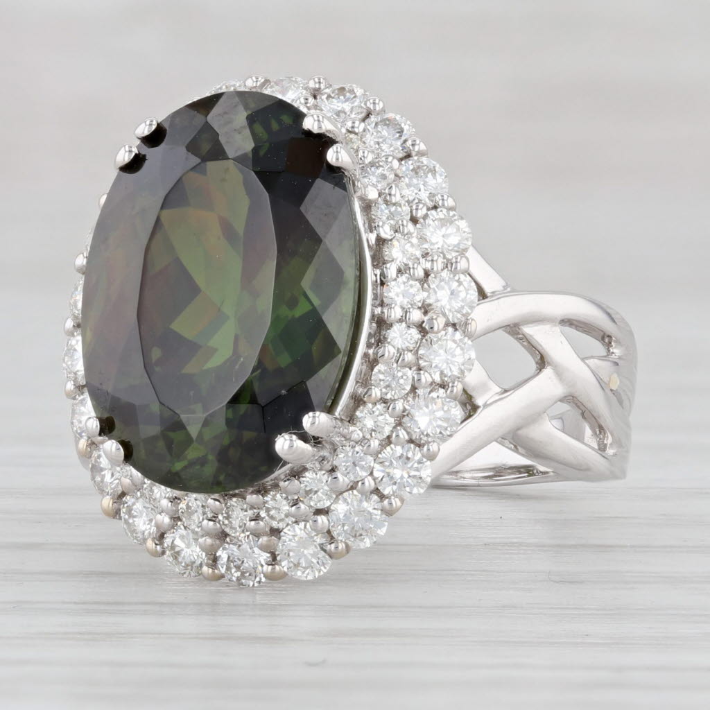 Light Gray New 9.15ctw Green Sphene Diamond Halo Ring 14k White Gold Size 8 Cocktail