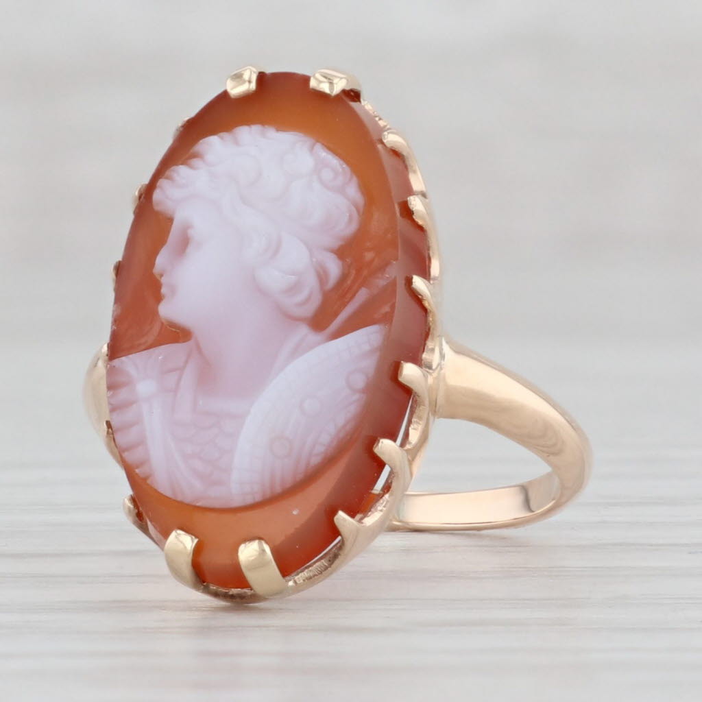 Light Gray Antique Sardonyx Cameo Ring 10k Yellow Gold Size 6 Figural